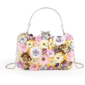 Women Clutches Flower Evening Handbag Chain Strap Shoulder Bag,Yellow